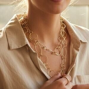 Vintage NY Circular Link Gold Necklace Modern Minimalist Statement Chain
